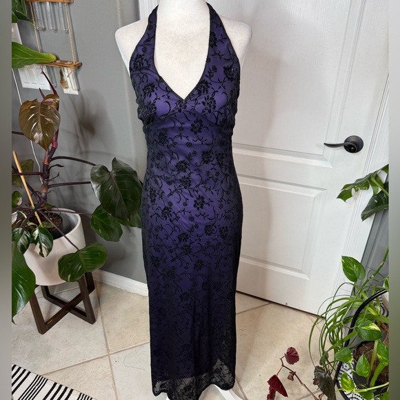 Byer Too! Dresses & Skirts - Byer Too Purple Halter Maxi Dress | Floral Burnout | Size M | USA Made